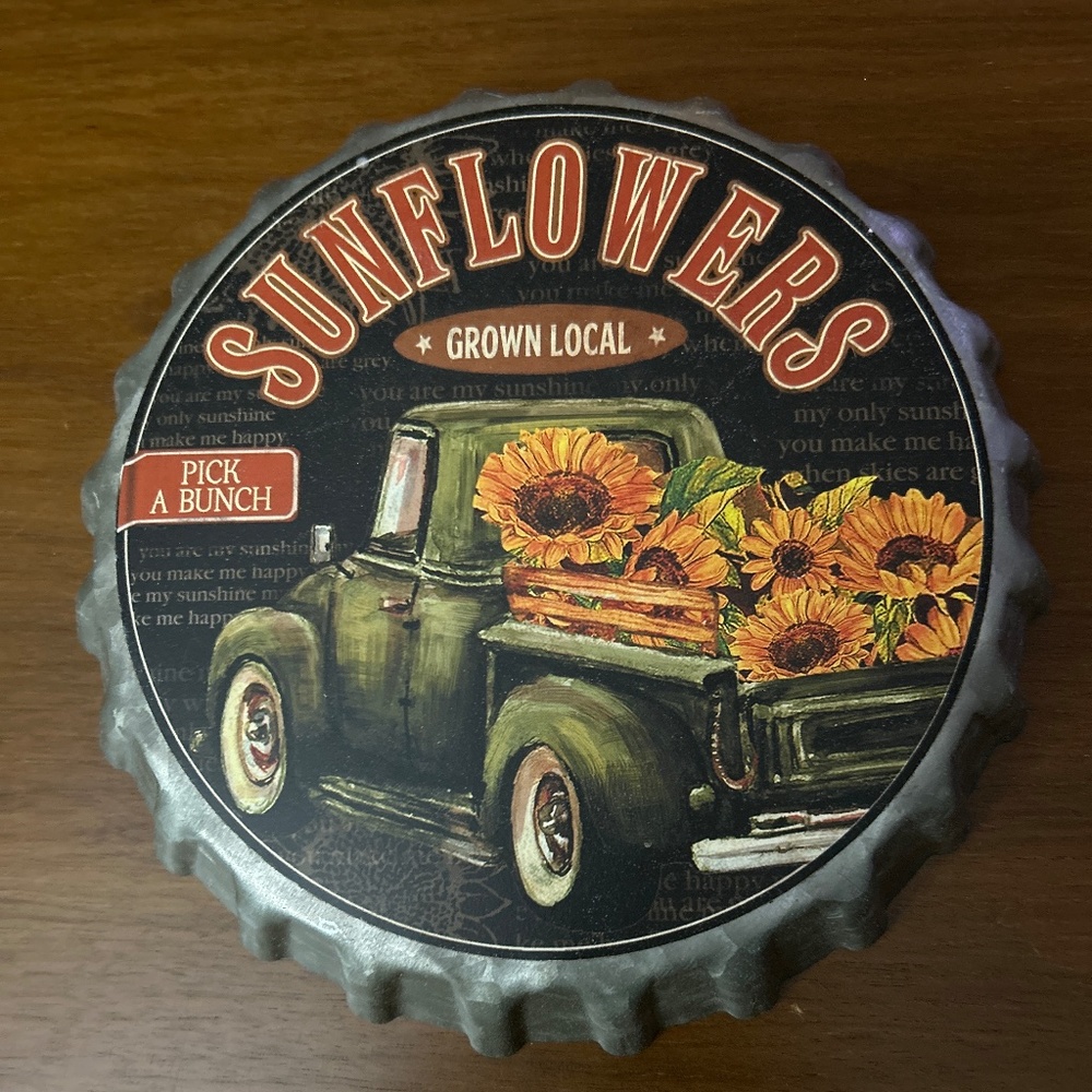 Sunflowers Bottle Cap Design Sign